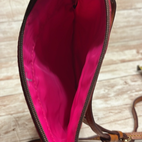 Dooney & Bourke Crossbody Mini Purse Red Pink Easy Clean Brown Leather Strap - Picture 10 of 14